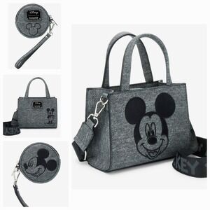 Loungefly Disney Mickey Mouse Gray Denim Convertible Crossbody Bag & COIN Purse!